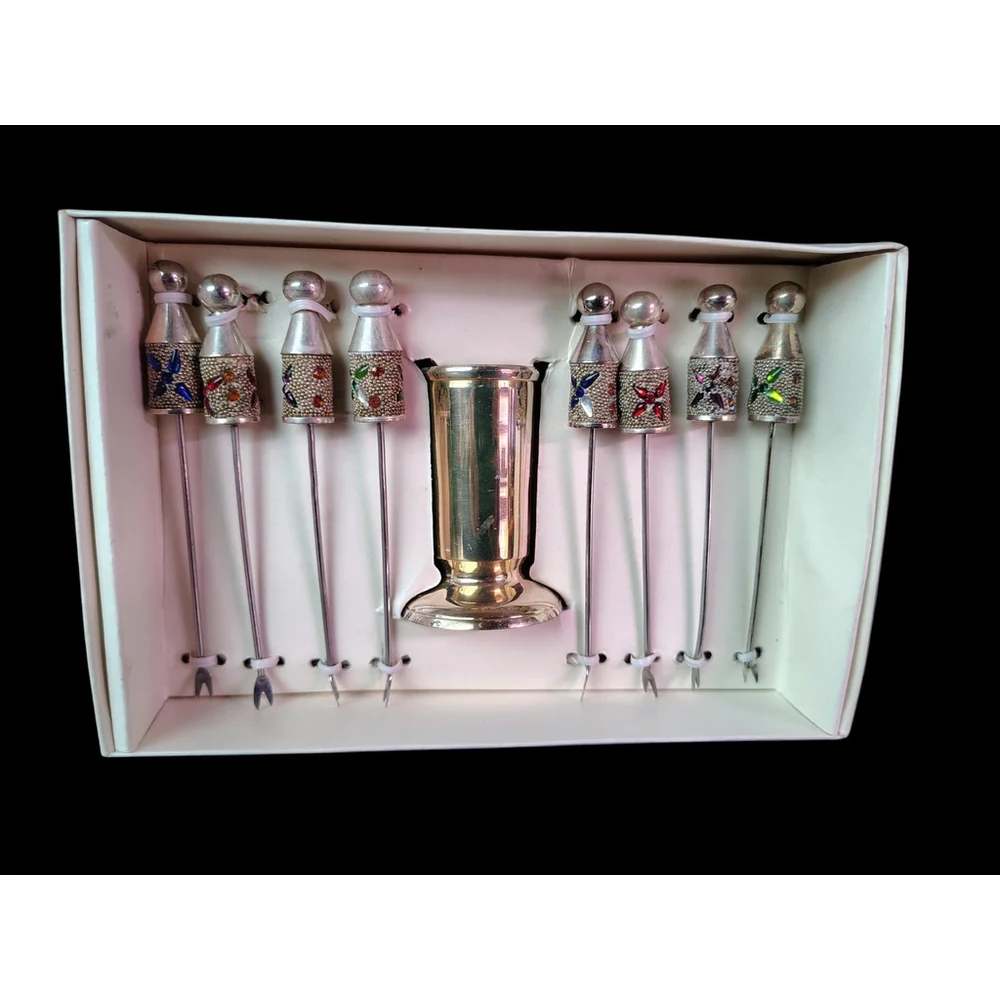 Silver Plated Jeweled Hors D' Oeuvre Picks Set PIER 1 IMPORTS fancy Party set